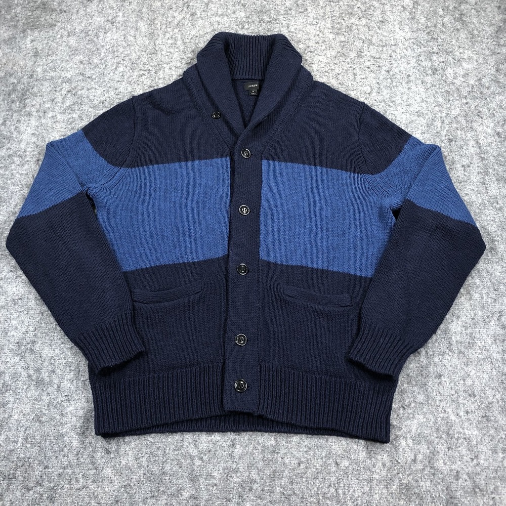 J.Crew Sweater Mens M Blue Stripe Shawl Collar Button Front Cardigan Cotton Knit